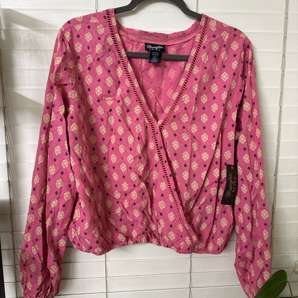 Wrangler Pink Wrap Blouse Long Sleeve Relaxed